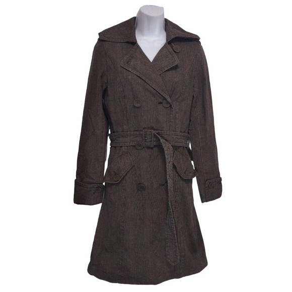 H&M Plaid Y2K Double Breasted Plaid Belt Tie And Pockets Trench Coat - Picture 11 of 16